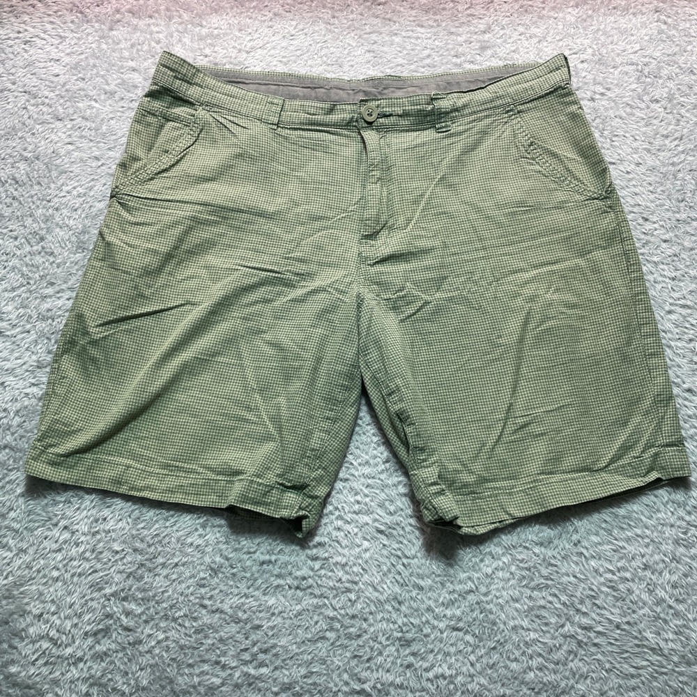 Columbia Mens Green Gingham Omni-Shade Cotton Shorts 38W 10L Hiking Casual 0601